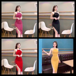 Đầm body yếm đan dây sườn + Ảnh thật