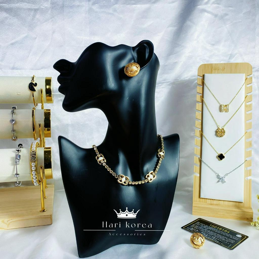 Vòng cổ CN nữ thời trang, dây chuyền CN &amp; bông tai rễ phối đồ, phụ kiện trang sức Hari korea accessories