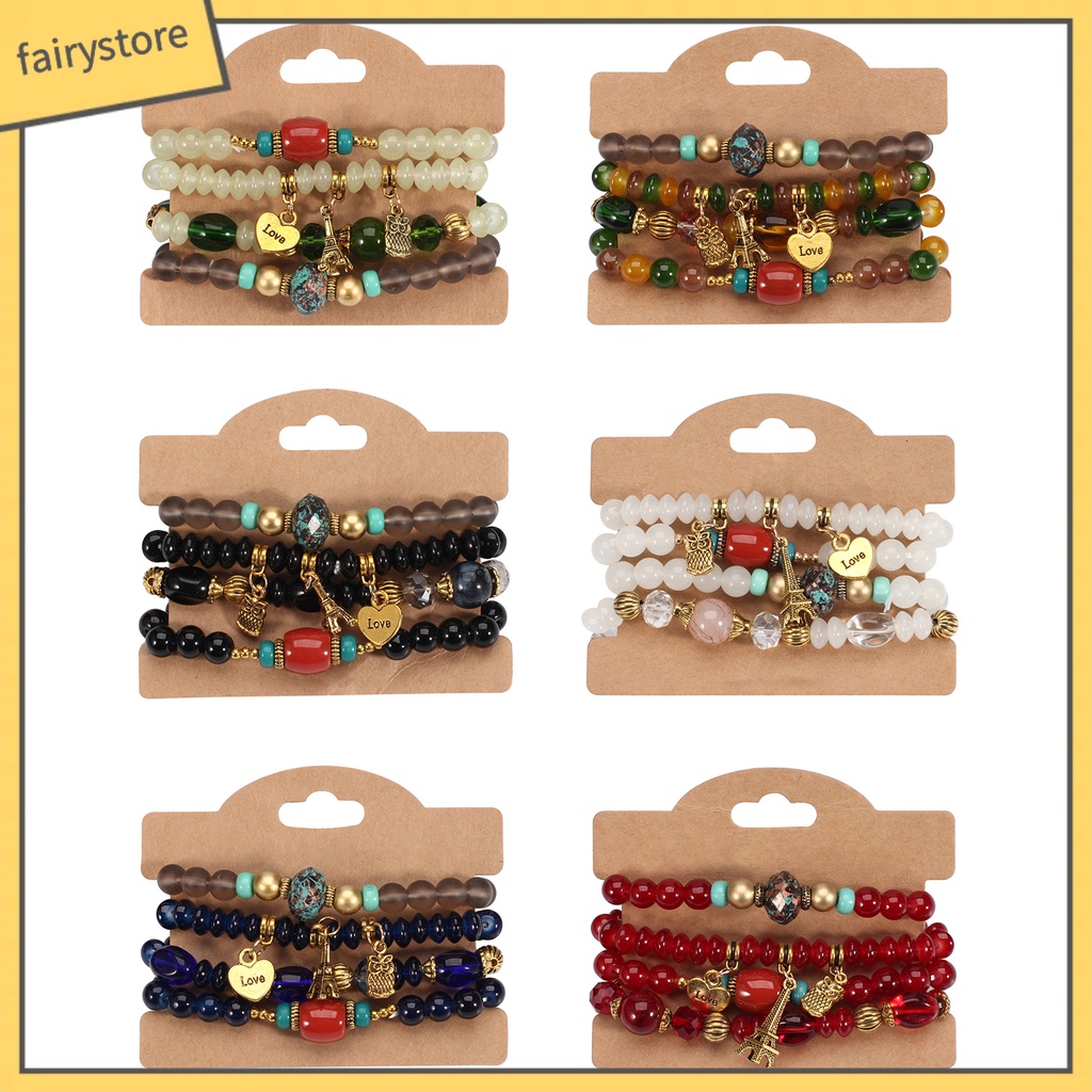 Set vòng đeo tay chuỗi hạt phối tua rua phong cách Boho