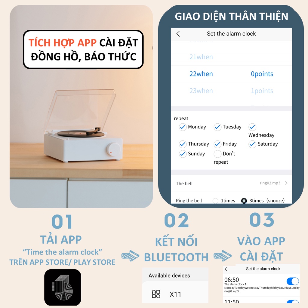 Loa Bluetooth Đồng Hồ OLIVER X11 Loa Bluetooth Mini Đĩa Than Xoay Trang Trí Bàn Làm Việc Đồ Decor Phòng Khách Phòng Ngủ