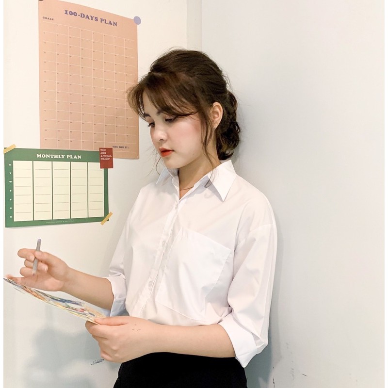 Áo Sơ Mi Trắng Tay Dài Form Rộng Có Túi Đi Học Đi Làm | BigBuy360 - bigbuy360.vn