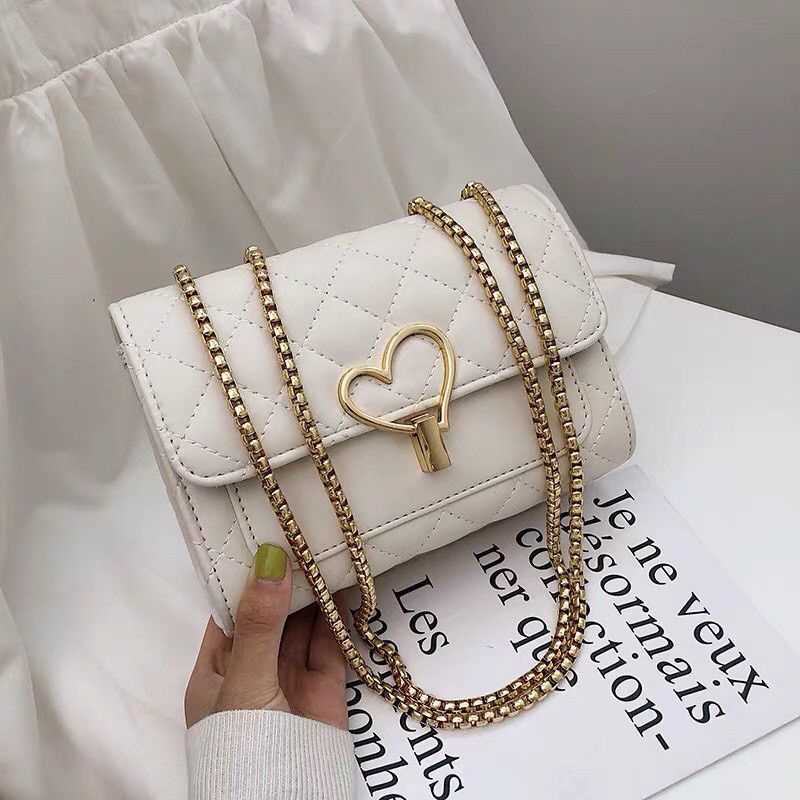 Túi Xách Nữ Linh Store Túi Đeo Chéo 3 Ngăn Khóa Trái Tim Dây Xích Đồng Phong Cách Hàn Quốc - LS4