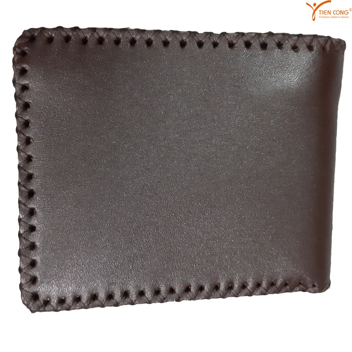 Ví Nam Ngang Da Bò May Viền Chữ V Tien Cong Màu Nâu - TCN1017