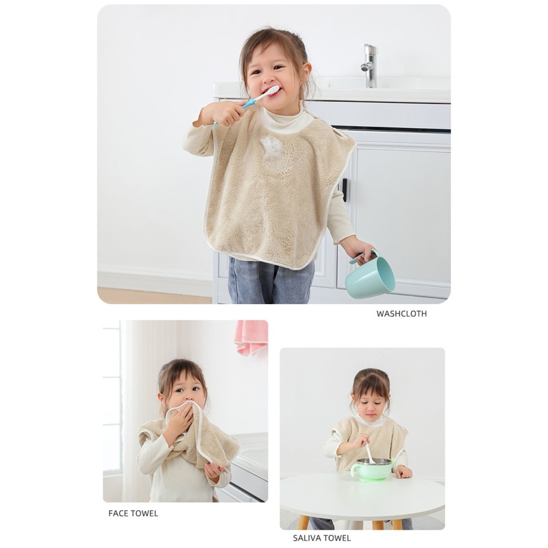 Yếm Ăn Vải Lông Cừu San Hô Mềm Mại Có Nút Cài Cho Bé 1-5 Tuổi