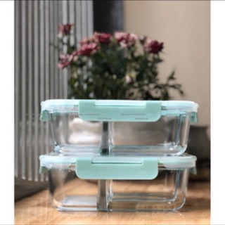 Hộp thuỷ tinh đựng cơm có nắp đậy chia 2 ngăn