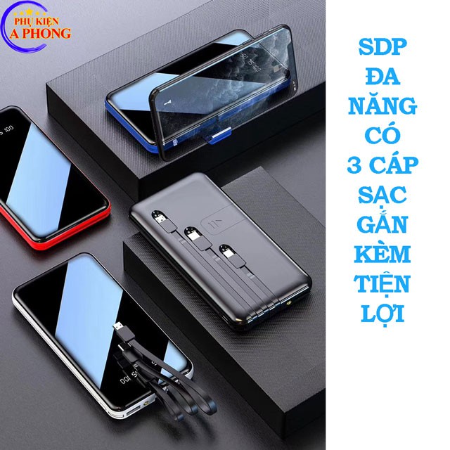 [Gắn Kèm Cáp] Pin sạc dự phòng G01 SD Design 10,000 mAh kèm 3 cáp sạc cho hầu hết điện thoại, kèm đèn led