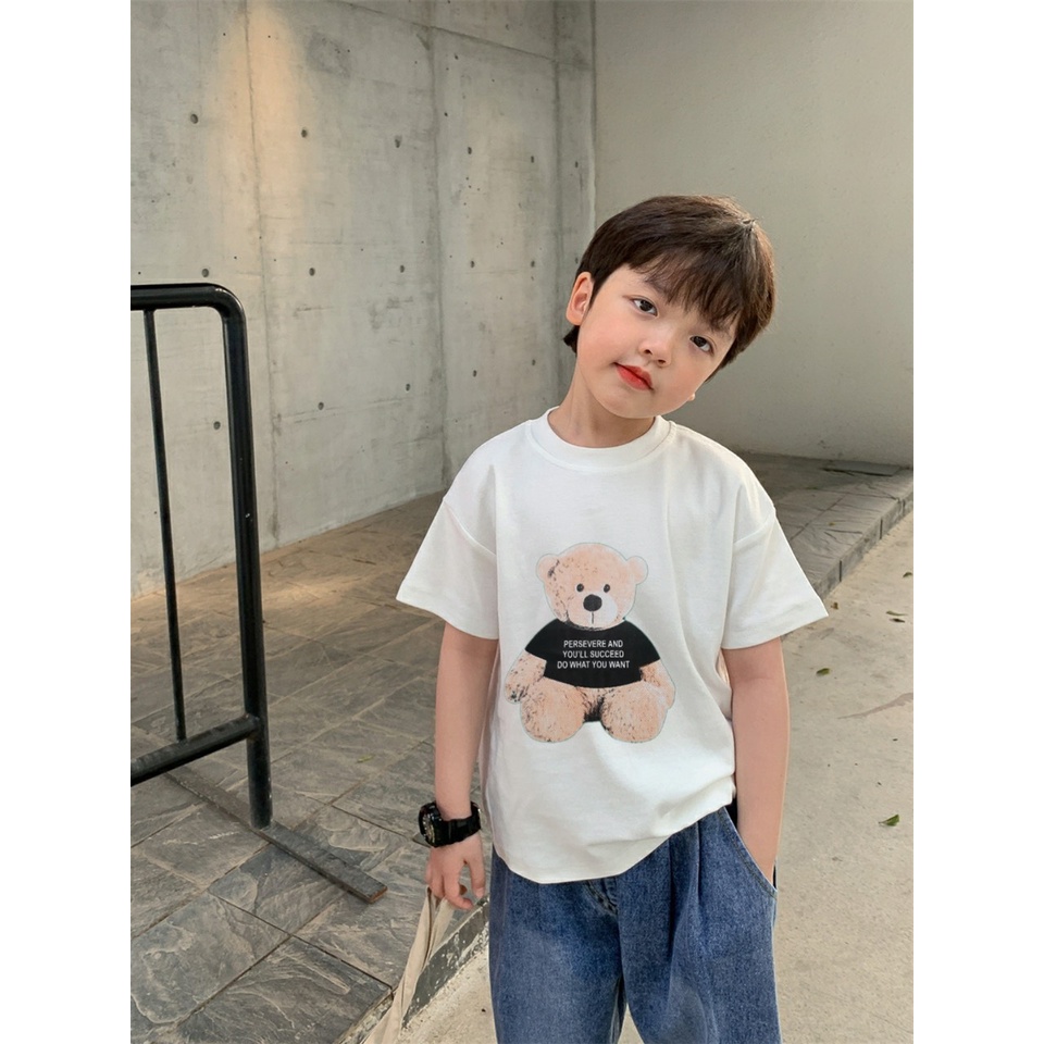 Áo Phông Hè Cộc Tay In Chú Gấu Bông Cho Bé Trai Bé Gái Mặc Đều Xinh Chất Cotton Cực Mát Cho bé từ 8-20kg - SUMO KIDS