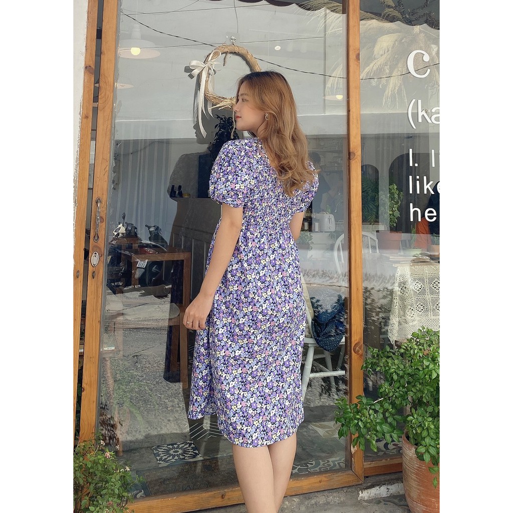 Đầm Bầu hoa nhún ngực tiêu thư.