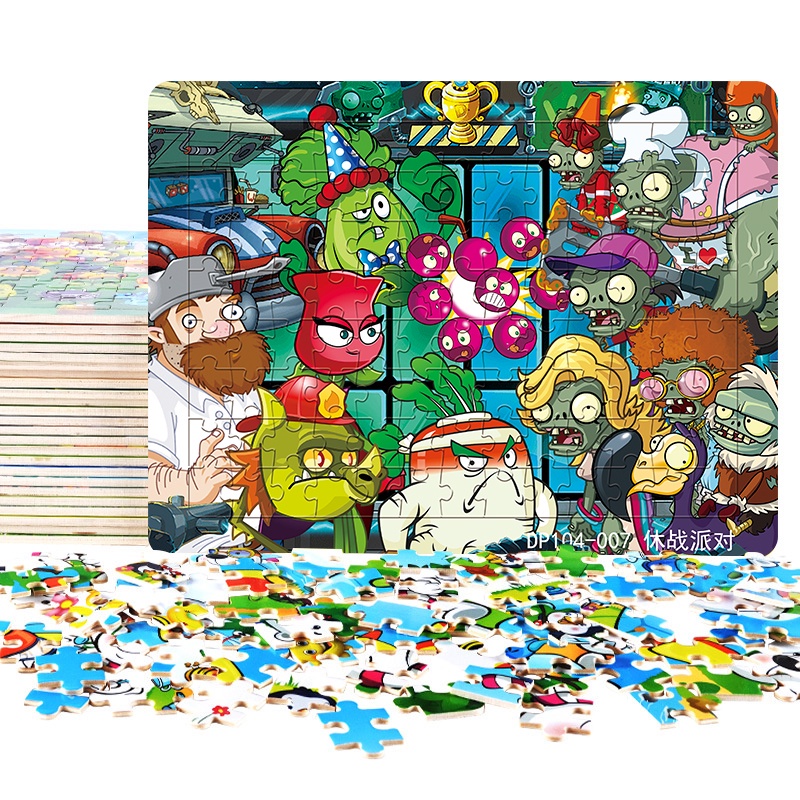 Bộ Đồ Chơi Lắp Ráp 104 Mảnh Dày 4mm Thân Thiện Với Môi Trường Họa Tiết Plants Vs. Zombies Cho Bé