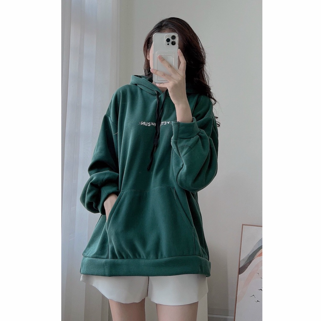 Áo Hoodie After Lưng Chữ PEONYB Unisex [FREESHIP]  Nỉ form rộng tay bồng màu XANH | ĐEN mũ 2 lớp kiểu hàn quốc đẹp