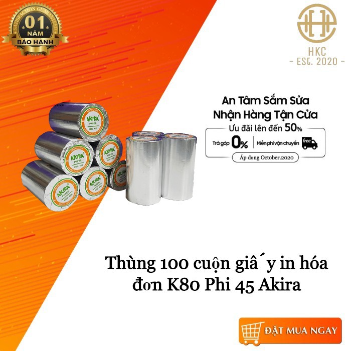 100 cuộn giấy in nhiệt K80x45 AKIRA chính hãng, giấy in nhiệt K80