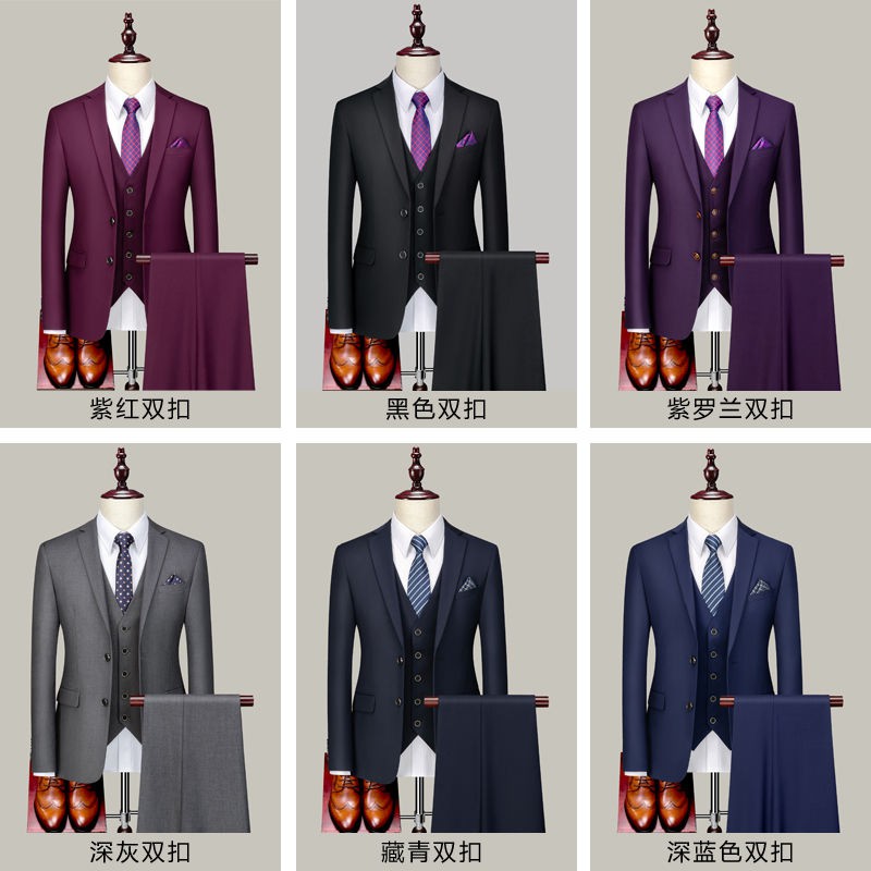 đẹp mới năm 2021Bộ đồ nam phong cách Hàn Quốc mỏng ba mảnh nhỏ vest chú rể công sở mặc trang trọng