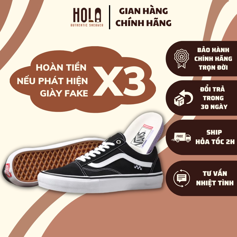 Giày Vans chính hãng, Vans real old skool skate cho nam nữ, đế comfycush cực êm, check ra Fake hoàn tiền x3