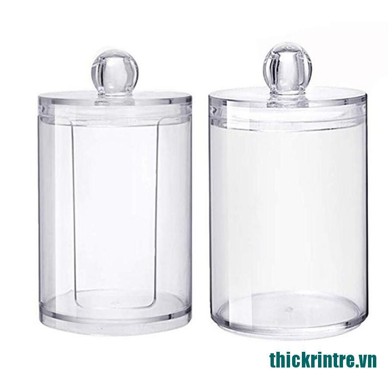 (Mới ^ _ ^ Hộp Đựng Tăm Bông Trang Sức Tròn Acrylic Trong Suốt