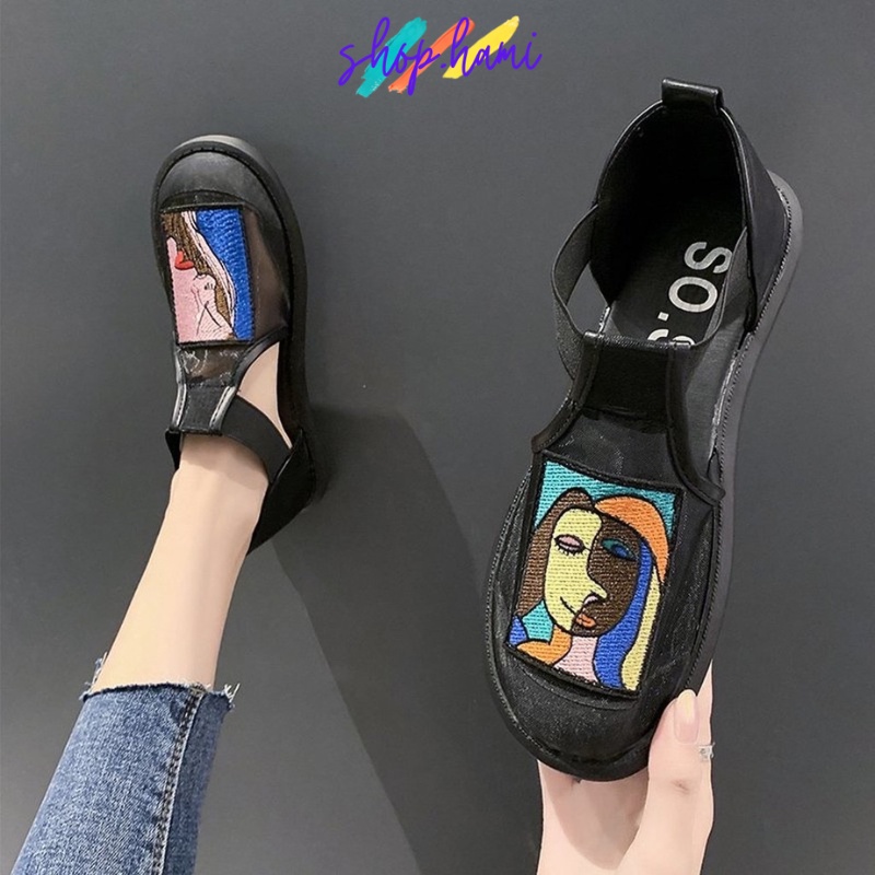 Sandal Nữ Đế Bệt Đẹp Thoáng Mát Đi Cực Êm Chân Với 2 Màu Đen, Trắng Đủ Size 35-40 SHOP HAMI D20