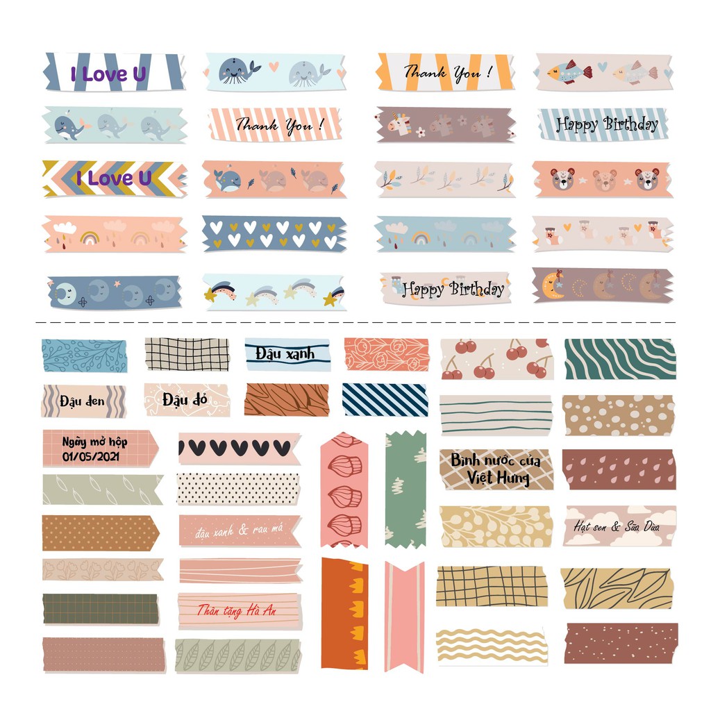 💗 Nhãn dán chai lọ nhà bếp chịu nước tốt washi tape