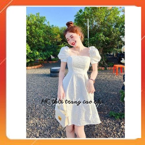 ঔৣ  Váy trắng trễ vai _ Đầm gấm tay bồng dự tiệc siêu xinhঔৣ