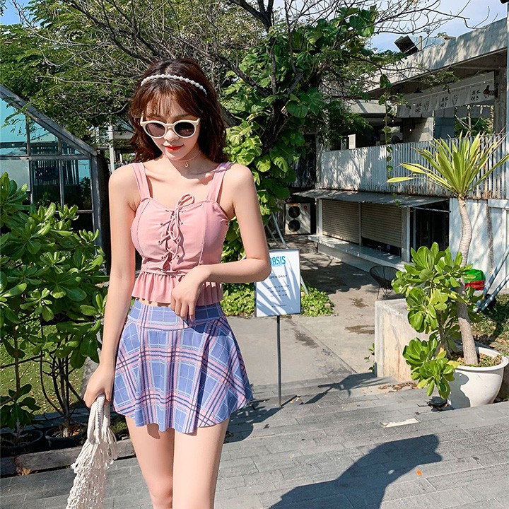 Có sẵn bộ đồ bơi nữ bikini 2 mảnh dáng váy caro đẹp | BigBuy360 - bigbuy360.vn