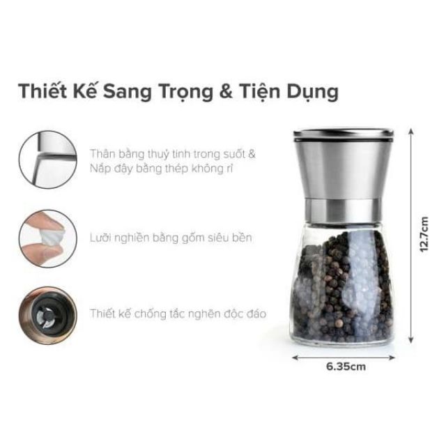 HCM - Dụng Cụ Xay Tiêu Cầm Tay Inox Sang Trọng