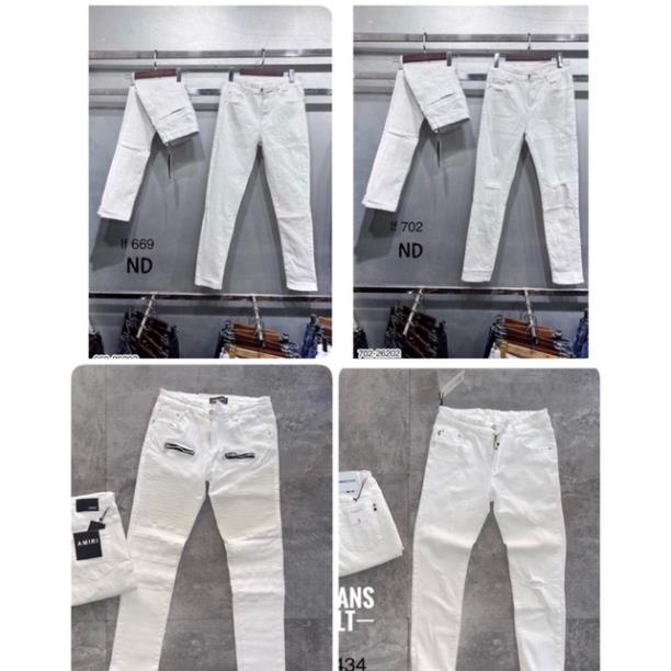 [Sẵn Hàng] Quần Jeans Nam THOM Rách Trắng Cao Cấp - Quần Bò Trắng AMR Khoá Cao Cấp