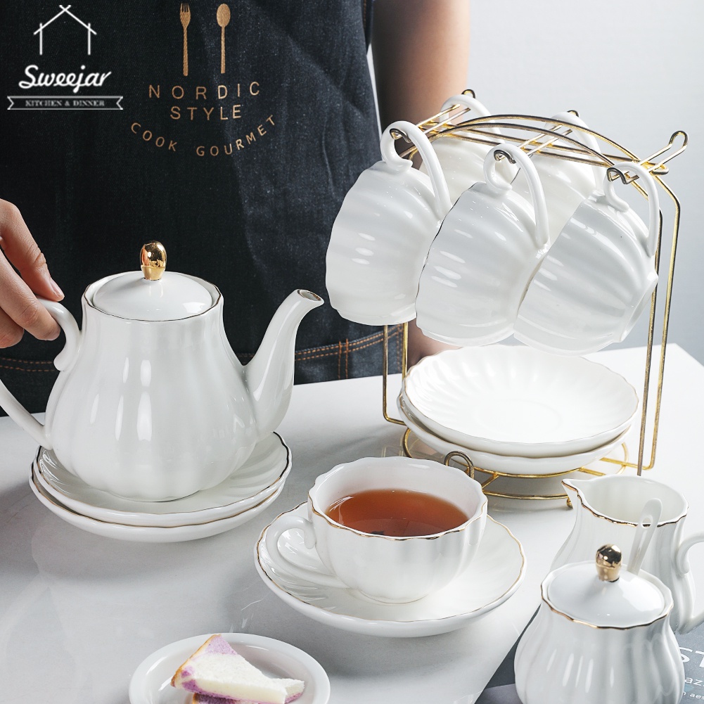 Bộ tách trà SWEEJAR bằng sứ phong cách hoàng gia anh 8 oz