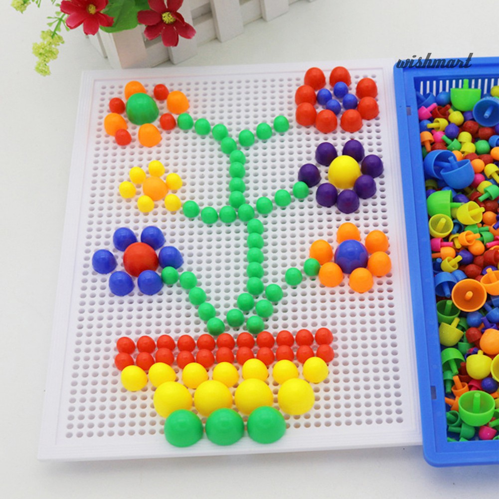 [Wish] 296Pcs/Set Mushroom Nail Puzzle Peg Board DIY Mosaic Kit Education Kids Toy