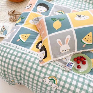 BỘ CHĂN GA GỐI COTON POLY HOẠ TIẾT Ô VUÔNG CÁC NHÂN VẬT DỄ THƯƠNG