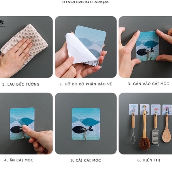 Móc Treo Đồ Dán Tường Lực Dính Mạnh Không Cần Khoan Cho Nhà Tắm/Cửa/Tường Nhà Vệ Sinh