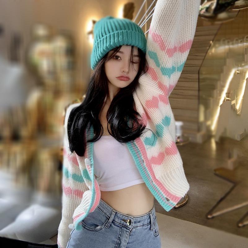 Áo khoác cardigan dệt kim dài tay cổ chữ V đính nút nhiều màu sắc phong cách Hàn Quốc