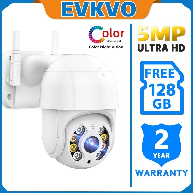 (Thẻ SD 128G miễn phí) EVKVO 5MP WIFI IP Camera Full Color Night Vision Wireless WIFI Outdoor PTZ CCTV Auto Tracking IP Security Camera