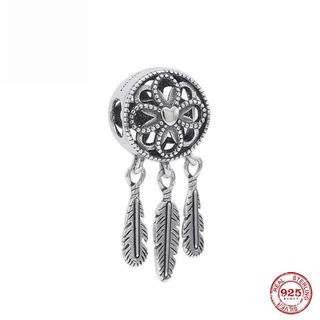 Pandora vòng tay bạc 925 xỏ hạt họa tiết dreamcatcher/lá phong dễ thương diy