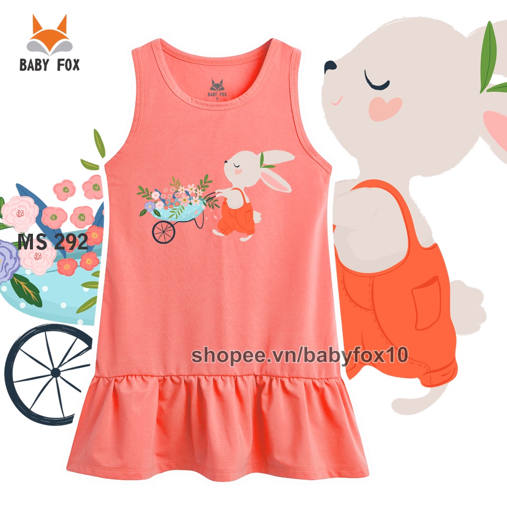 Đầm bé gái size nhỏ, trung, đại 100% cotton cao cấp, thương hiệu BABY FOX, hình mèo, thỏ đáng yêu g