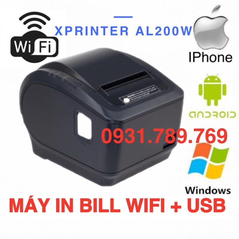 [Chinh Hang]Máy In Hoá Đơn Xprinter AL 200UW( USB + Wifi)- Máy Bắt Wifi để sử dụng - Không Cần Cắm Dây Mạng