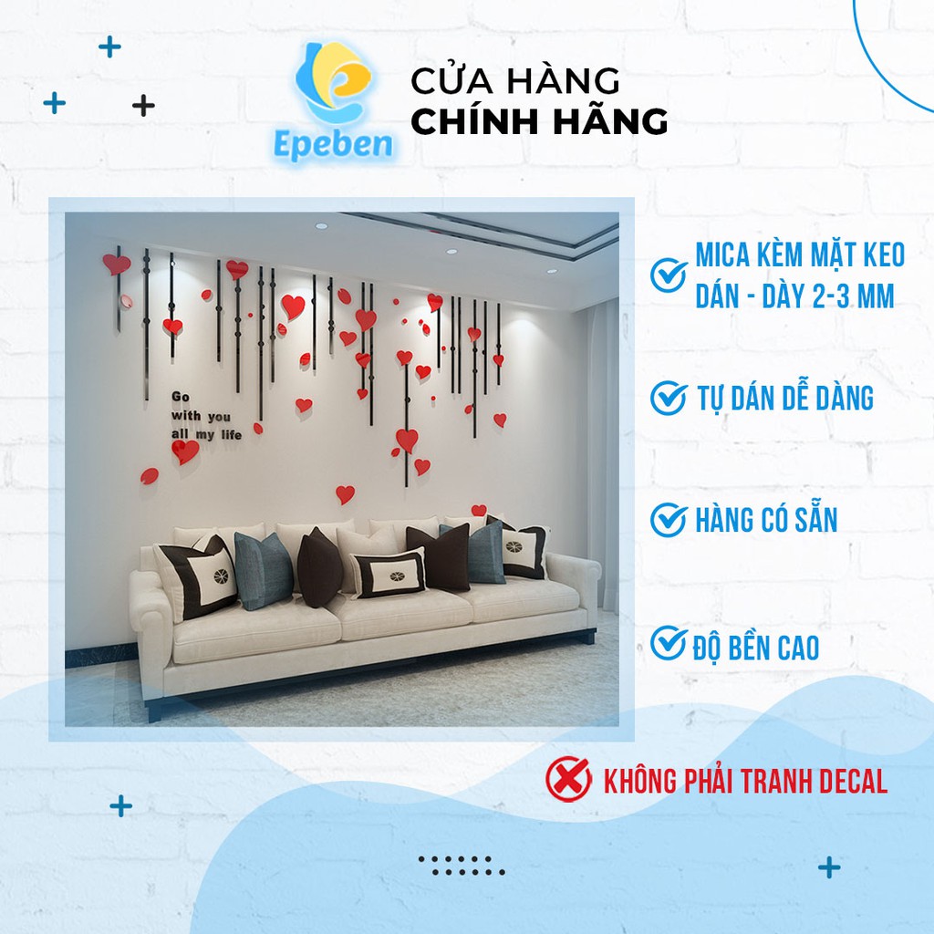 Tranh dán tường mica 3d decor khổ lớn mãi mãi bên nhau trang trí phòng khách, phòng ngủ