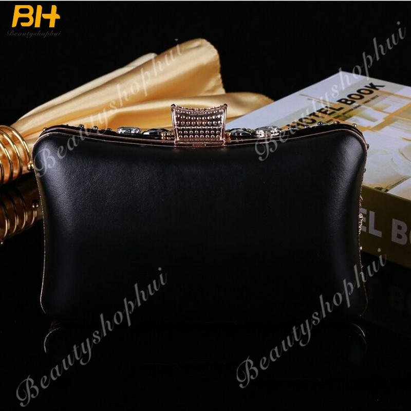Ví cầm tay đính kim cương giả thêu họa tiết phong cách retro cho nữ