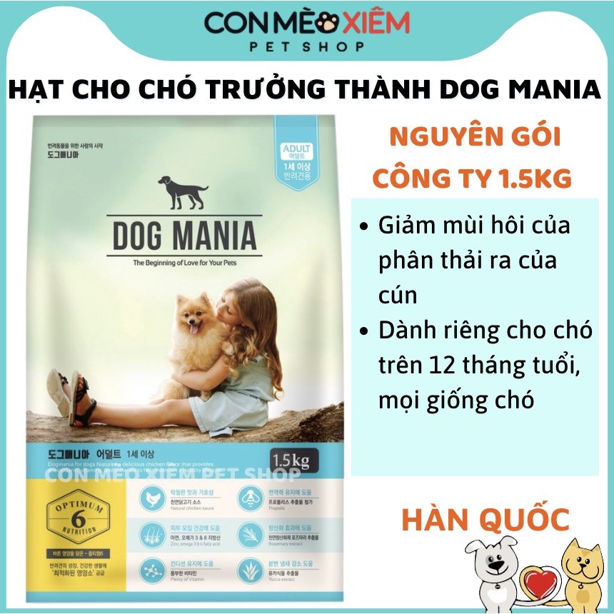 Hạt cho chó lớn Dog Mania 1.5kg 3kg, thức ăn khô cho cún trưởng thành Con Mèo Xiêm