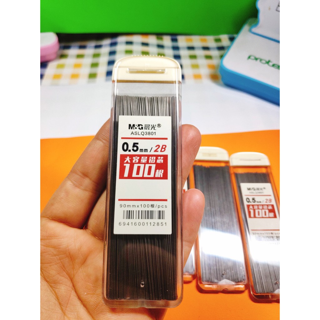 Ngòi Bút Chì Kim 2B 0,5mm M&G  ✏ 𝙈𝙖̀𝙪 Đ𝙖̣̂𝙢 ✏ Ngòi Chì Dài-Nét Mảnh-Không Dễ Bị Gãy