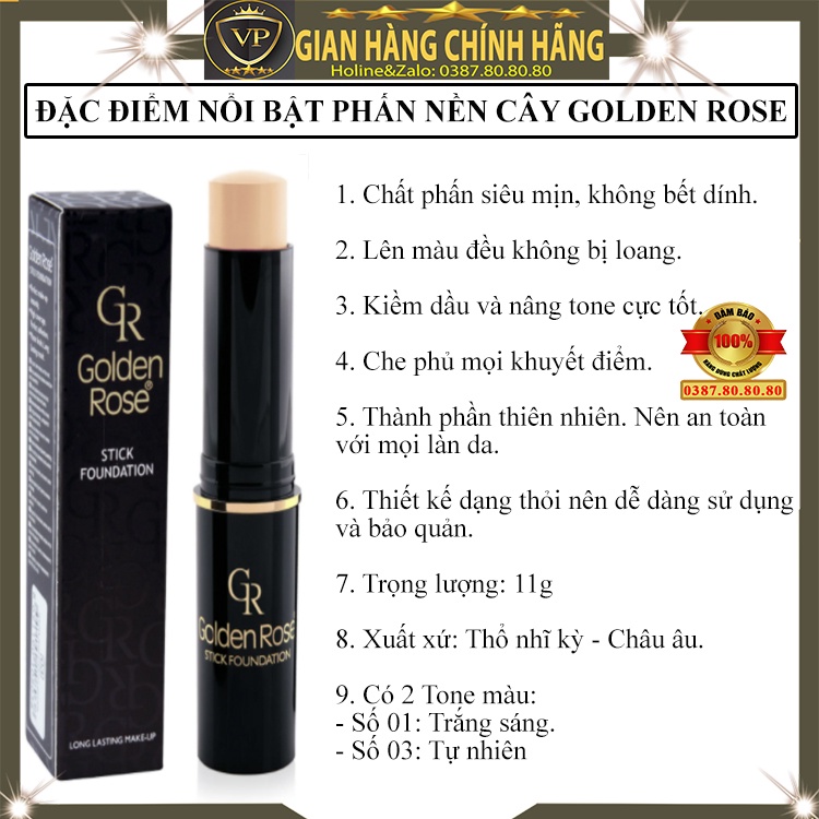 Phấn nền dạng thỏi kiềm dầu nâng tone da che khuyết điểm tốt cho da dầu mụn da khô BB Stick Golden Rose Kem nền Cream