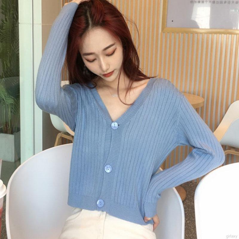 Áo Cardigan Dệt Kim Tay Dài Cổ Chữ V Màu Trơn Phong Cách Hàn Quốc Thanh Lịch | BigBuy360 - bigbuy360.vn