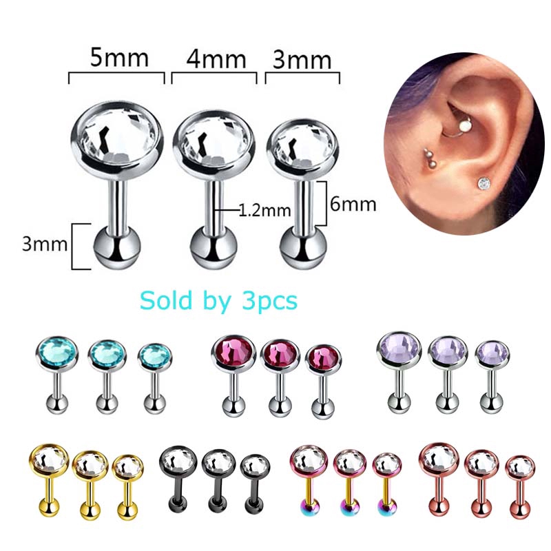 Set 3 khuyên tai xỏ lỗ trang trí đá nhân tạo độc đáo đẹp mắt