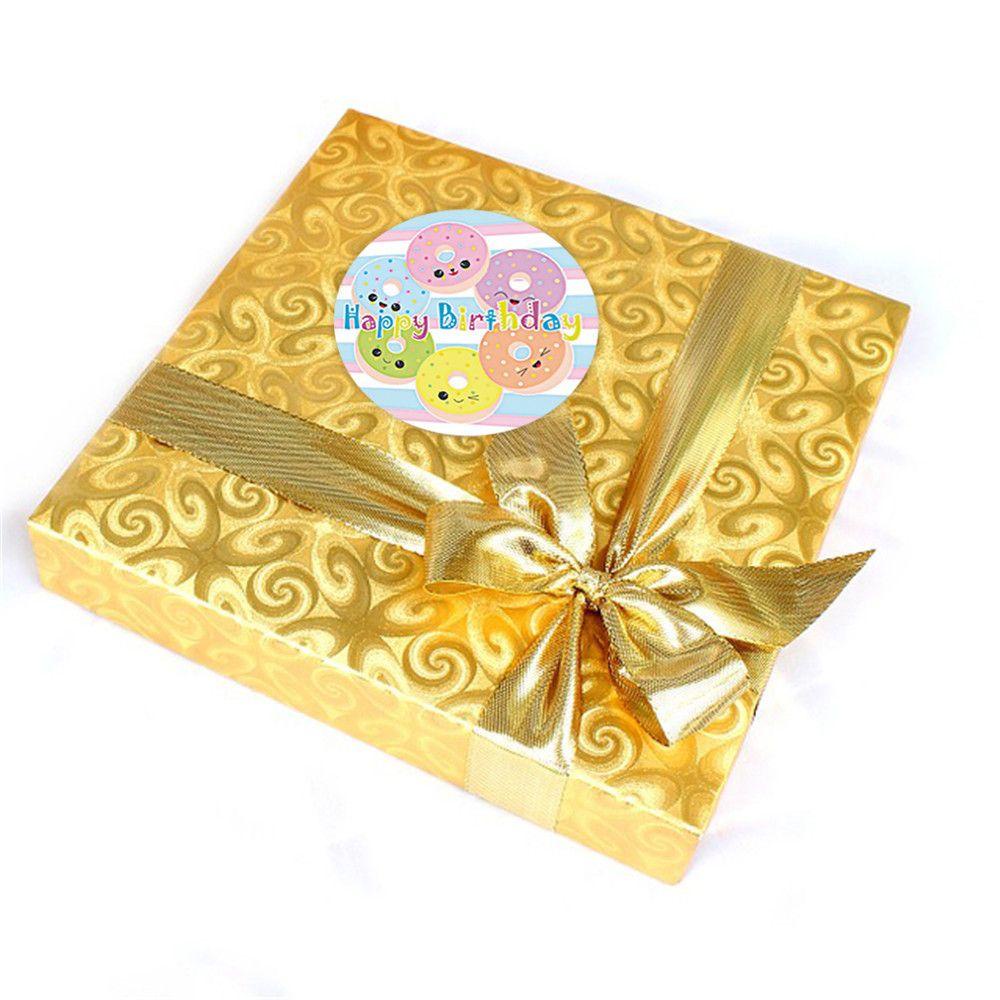 1 Cuộn Nhãn Dán Niêm Phong Bao Bì Hình Bánh Donut Và Mặt Trời Màu Cầu Vồng In Chữ Thank You DIY