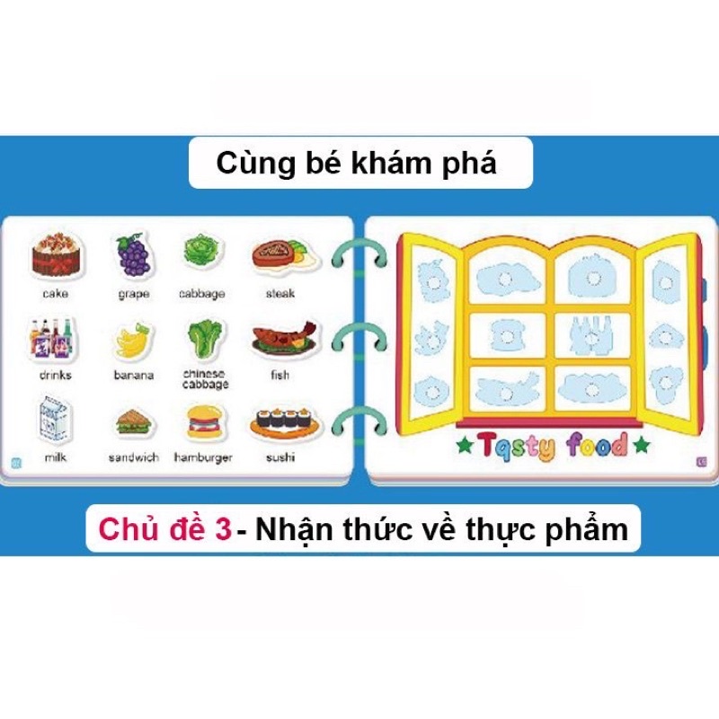 Học liệu bóc dán Montessory cho bé học liệu busy book bóc dán thông minh 17 chủ đề, Sách bóc dán tiếng Anh Subeokiss