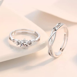 Set 2 Nhẫn Đính Hôn Bạc Đính Đá Lấp Lánh Dành Cho Cặp Đôi