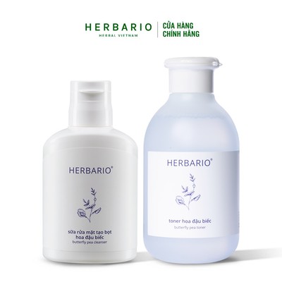 Bộ Sữa rửa mặt tạo bọt Hoa đậu biếc Herbario 100ml + Toner Hoa đậu biếc Herbario 200ml