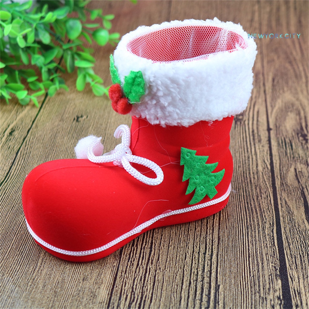 Giày Bốt Ông Già Noel Bằng Nhựa Phối Lông Màu Kẹo Dễ Thương