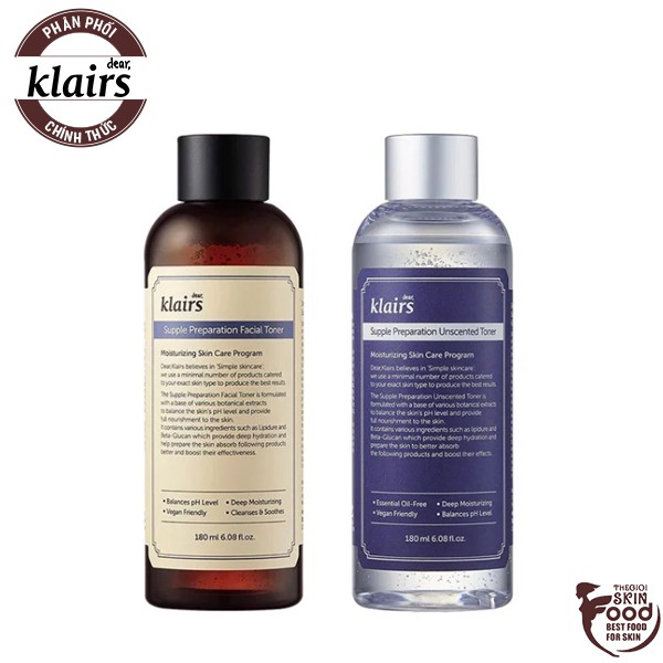 Nước hoa hồng làm sạch, dưỡng ẩm, se khít lỗ chân lông cho da nhạy cảm Hàn Quốc Klairs Supple Preparation Toner 180ml