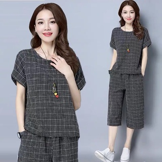 Bộ đồ nữ Kẻ Caro,phom rộng, chất cotton Thô trẻ trung,thoáng mát, thấm hút mồ hôi