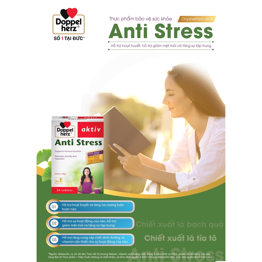 [TPCN Nhập Khẩu] Viên uống hỗ trợ ngủ ngon, giảm căng thẳng, mệt mỏi Doppelherz Aktiv Anti Stress (Hộp 30 viên)