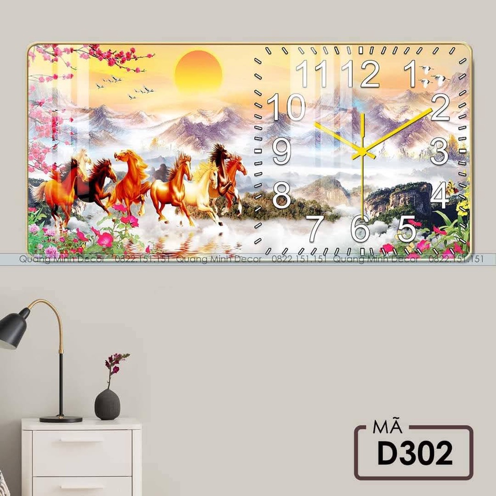 Tranh đồng hồ treo tường / Tranh treo decor / Quà tặng tân gia / mã đáo thành công , Tặng kèm pin và đinh treo đa năng