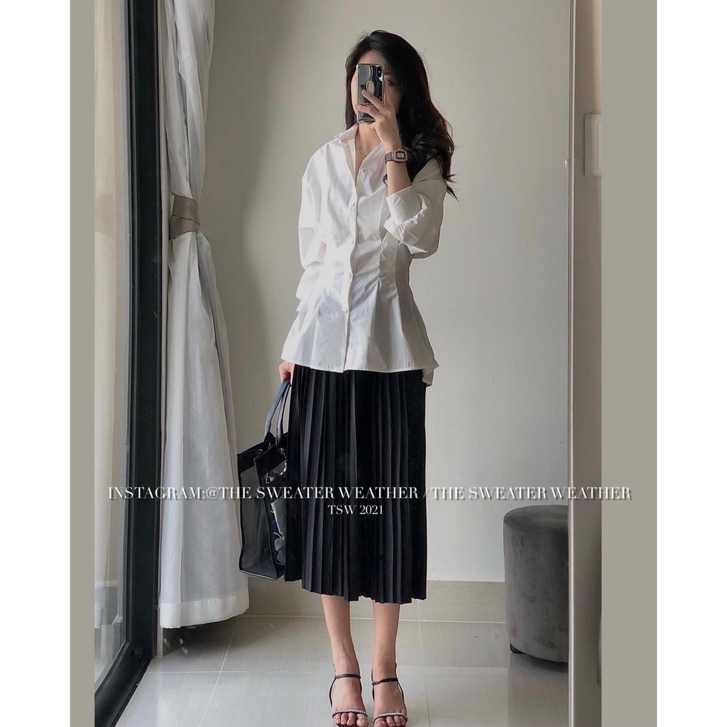 Áo Sơ Mi Nữ chiết eo tôn dáng sang chảnh vintage hàn quốc cao cấp trơn 3301 kozoda SM135